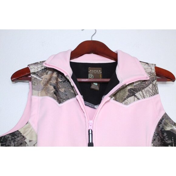 Roper Camo Women's Vest M Pink Brown Western 2 pockets Zip Up Outdoors Hunting - Picture 2 of 13